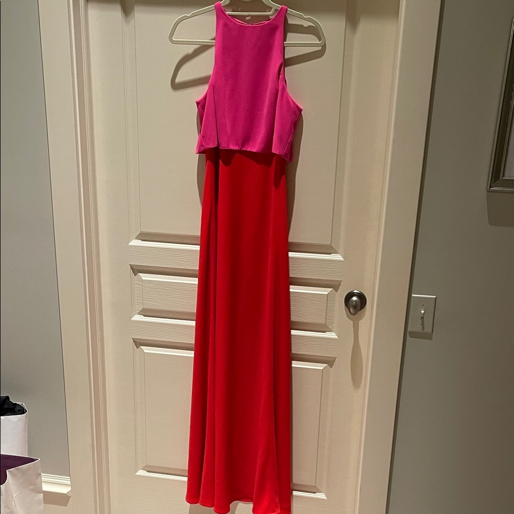 Jill Stuart Vibrant Pink and Red Maxi Dress - great for wedding season!